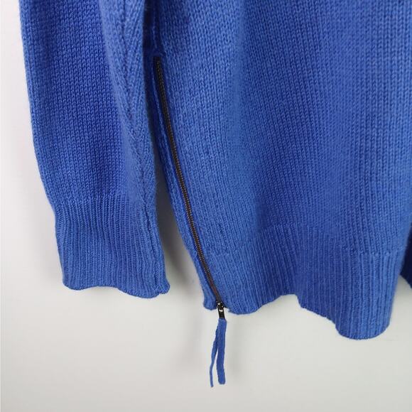 360Cashmere SZ M Kelly Wool Cashmere Blend Hooded Side Zip Front Pockets Cobalt - Picture 4 of 6